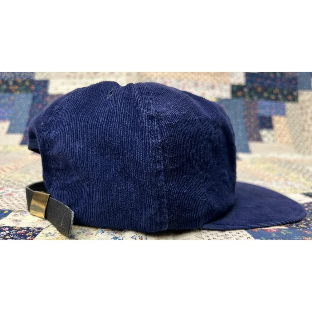 VINTAGE 80s Mercedes Benz Retro Corduroy Navy Blue Logo Adjustable Hat